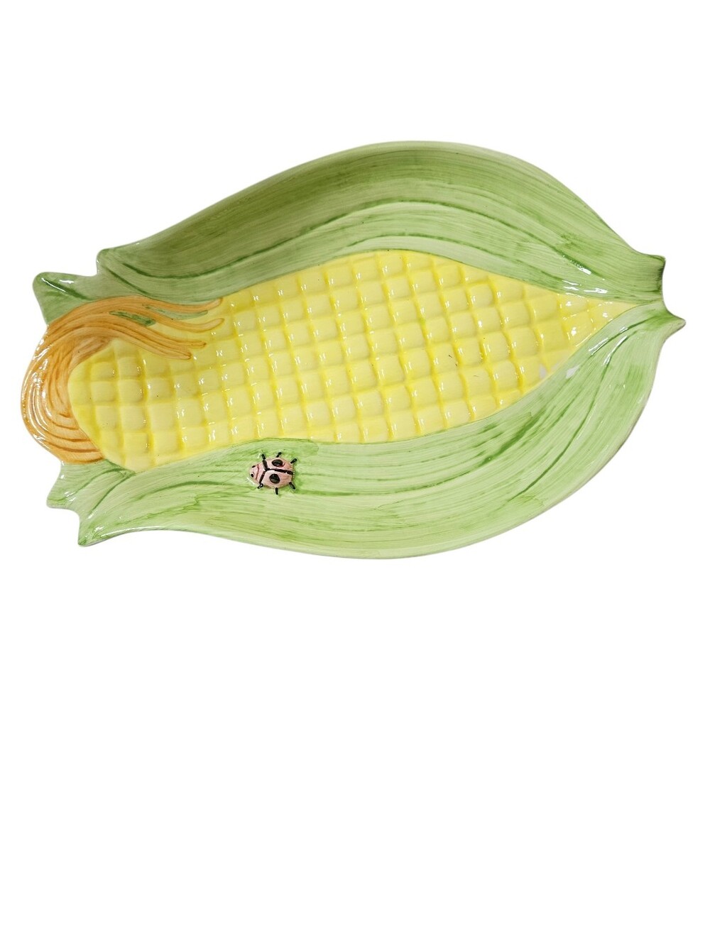 Ceramic Corn-Shaped Serving Platter in Yellow and Light Green